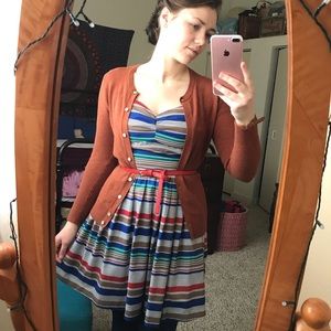 Pleated A-line Stripe Sun Dress